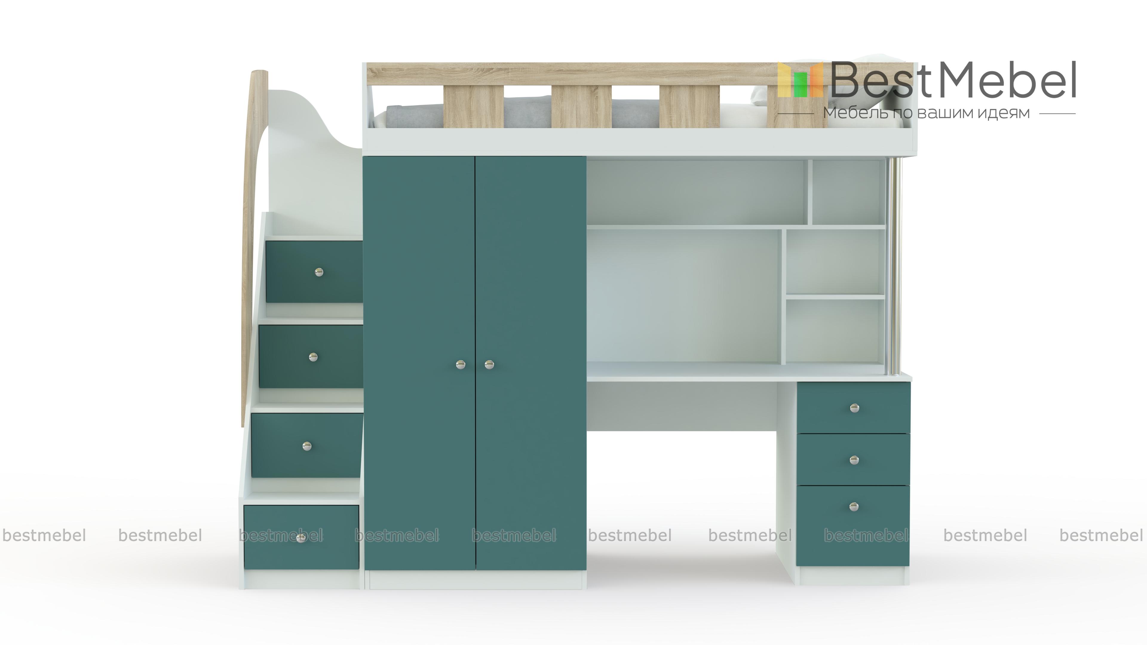 Кровать-чердак с рабочей зоной Клаус 13 BMS - Фото