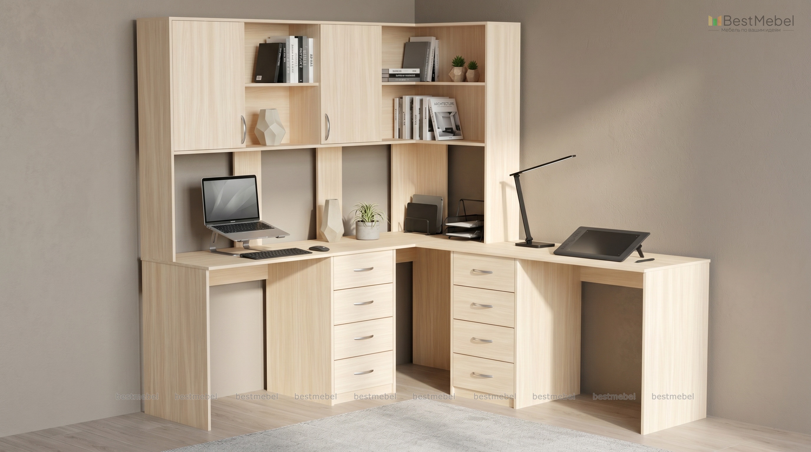 Угловой письменный стол для двоих Юкатан 54 BMS