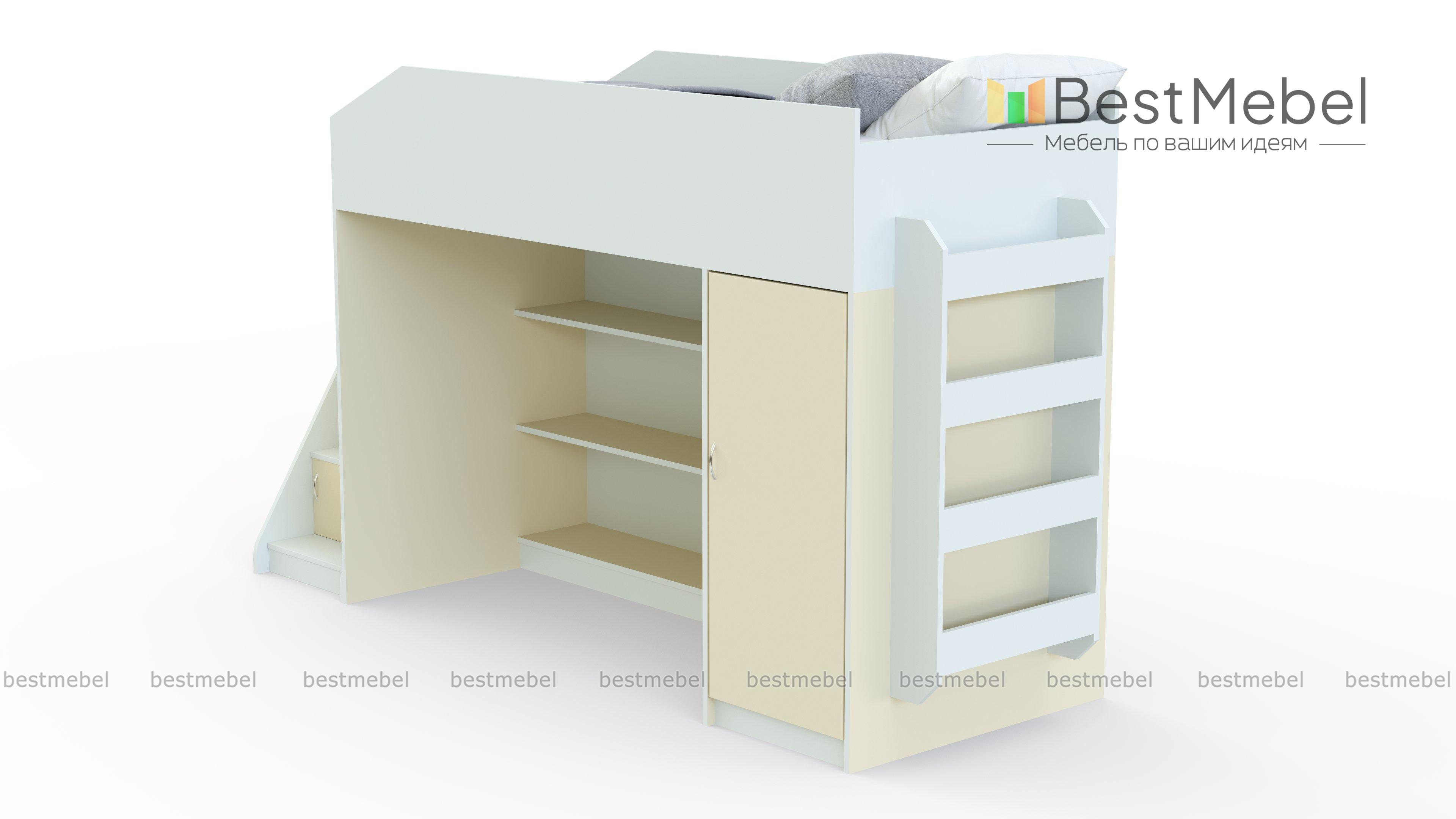 Детская кровать-чердак Миф 11.4 с полками BMS - Фото